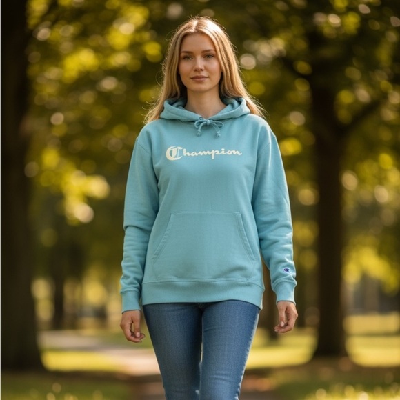 Champion Sweaters - Woman’s Champion Teal Athletic Hoodie